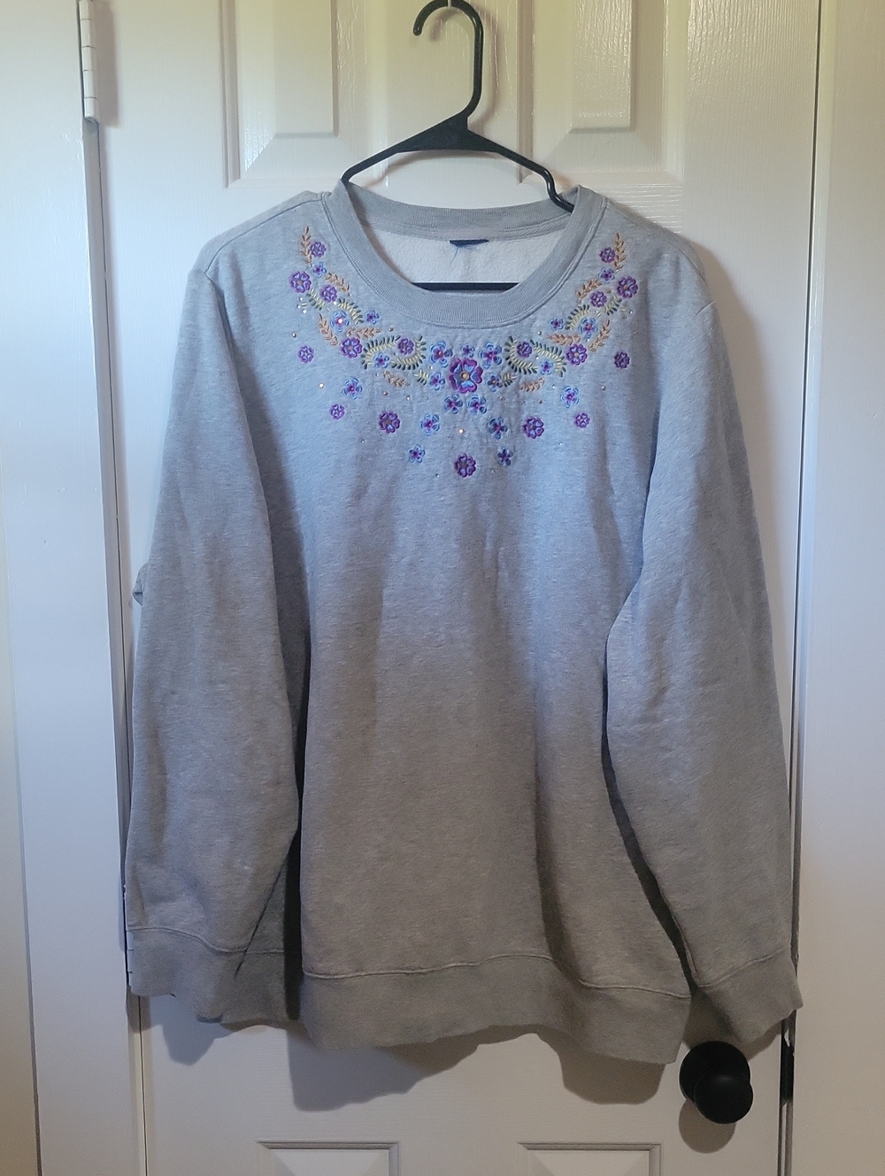 Gray Embroidered Crewneck Sweatshirt